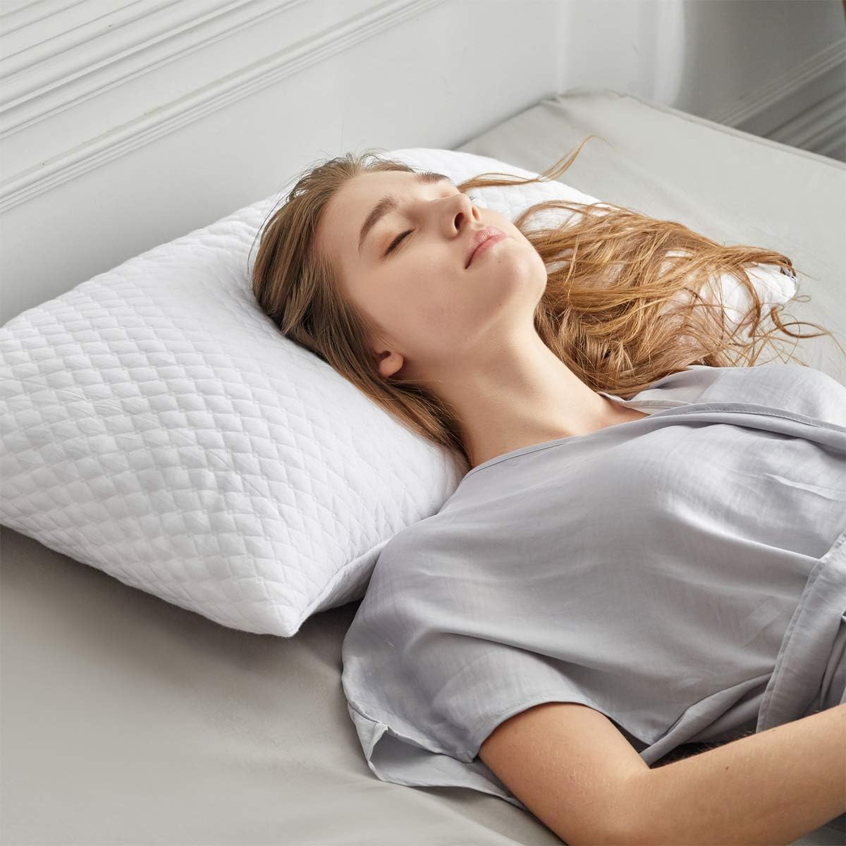 NTCOCO Shredded Memory Foam Bed Pillows for Sleeping Queen Size Set of 2,with Washable Removable Hypoallergenic Sleep Pillow for Back and Side Sleeper