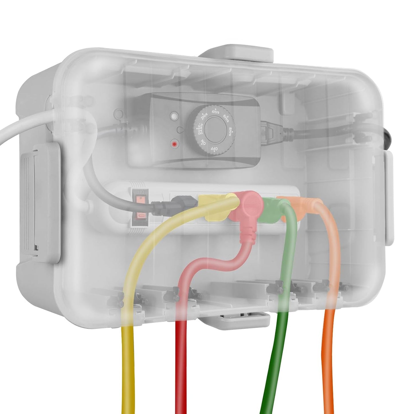 Flemoon Large Outdoor Electrical Box, Waterproof Extension Cord Cover | 6 Cable Entry Ports, IP54 Weatherproof Connection Box with Clear Lid for Photocell Light Sensor Timer, Outlet, Socket, Gray