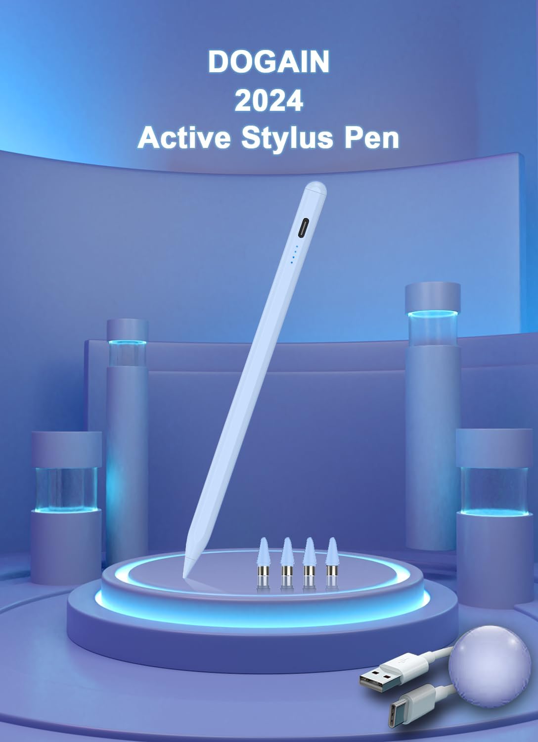 Stylus Pens for Touch Screens Power-Display Tablet Pen POM Tip Magnetic Digital Touch Pen Compatible with iPhone/iPad/iPad Pro/Lenovo/Nintendo Switch 2/Other Smartphone and Tablet Devices (Blue)