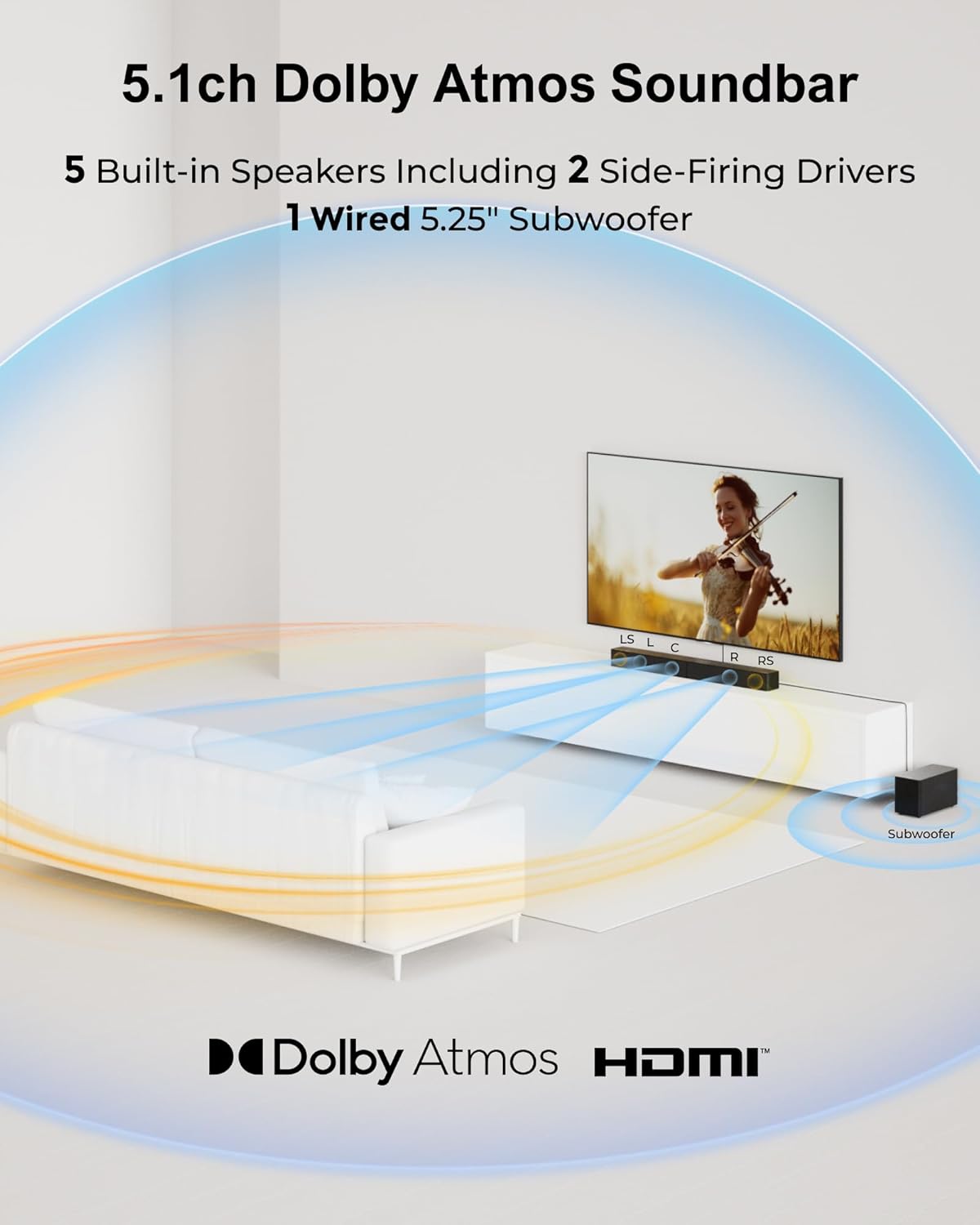 ULTIMEA 5.1CH Surround Sound Bar with Subwoofer, Dolby Atmos, VoiceMX, BassMX, APP, 300W Soundbar for Smart TV, Home Theater Surround Sound System for TV, Bluetooth 5.4, Poseidon M60 (2026 Model)