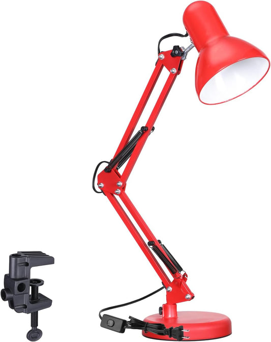 TORCHSTAR Metal Desk Lamp, Adjustable Swing Arm, E26, Red