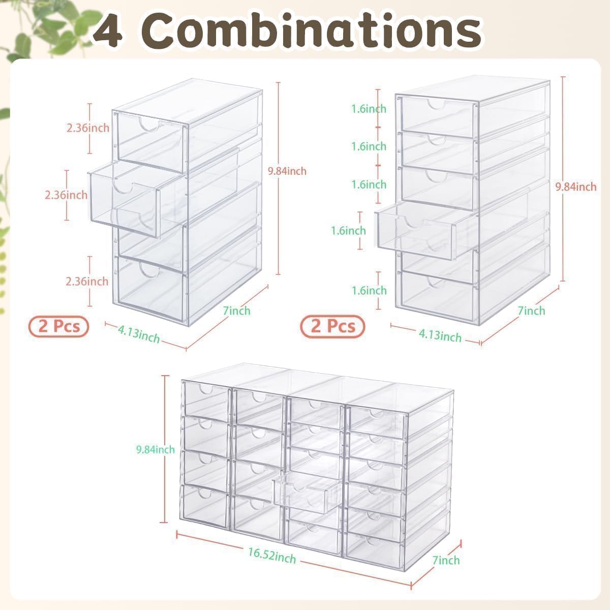 VZKAH Acrylic Organizer with Drawers | 20 Drawers 4 Sets | Desk Organizer and Storage, Clear Makeup Organization, For Office/Art Supply/Craft Storage and Organization