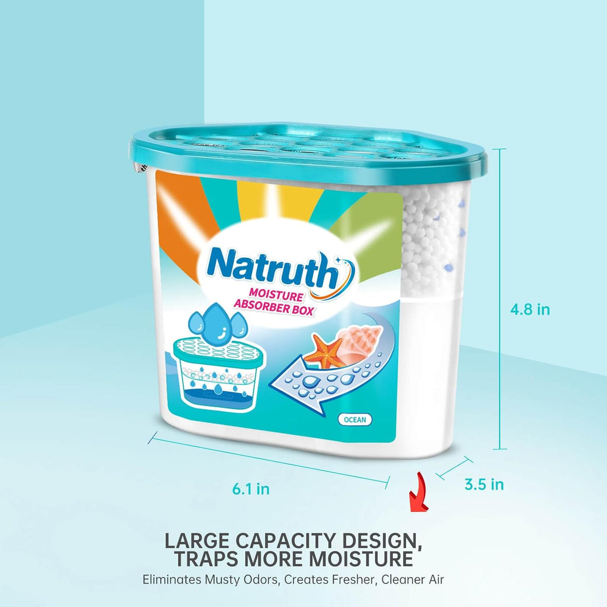 NATRUTH Moisture Absorbers 6 pack, 12.5Oz Portable Humidity Absorber Boxes for Your Bathroom, Closet & Car, Dehumidifier with Ocean Fragrance