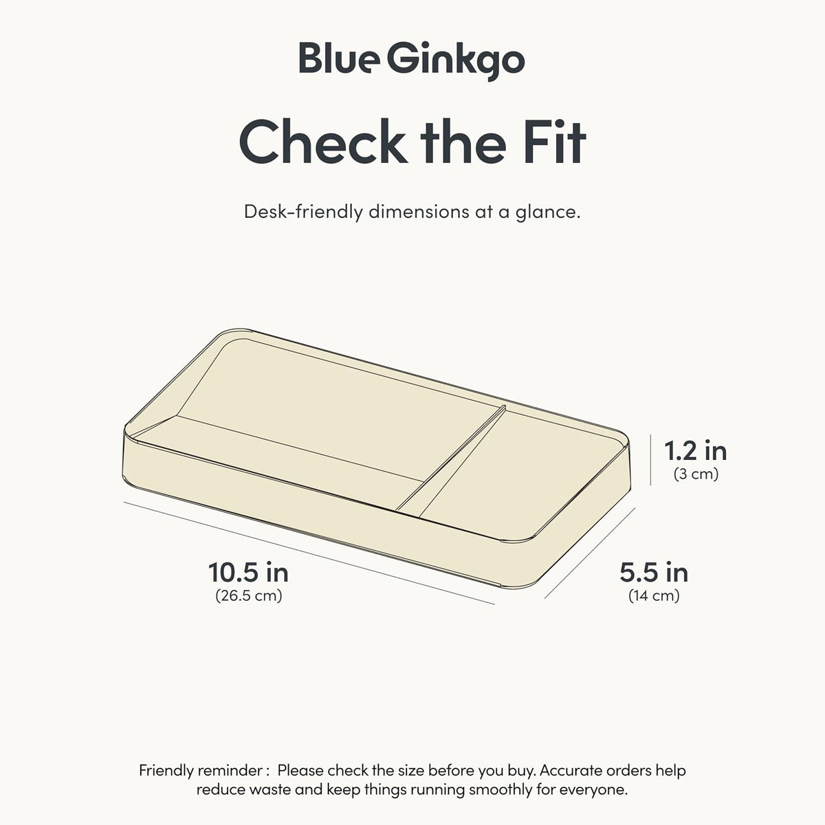 BLUE GINKGO Desk Organizer Tray, Beige, Made in Korea