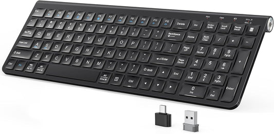 JOYACCESS Wireless Keyboard, 2.4G Ergonomic and Slim Wireless Keyboard with USB & Type C, Full Size and Portable Design for Computer/Laptop/Windows/Mac-Black