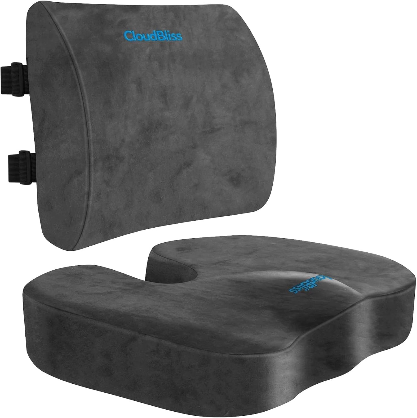 CloudBliss Lumbar Support Pillow & Seat Cushion Set for Office Chair, Desk Chair, Wheelchair & Car – Memory Foam Back Support, Ergonomic Chair Cushions, Sciatica Pain Relief, Home Essentials, Blue