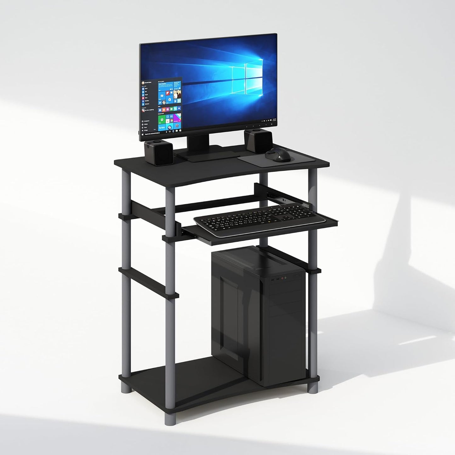 Furinno Home Desk, 23.6" Wide Gaming Desk with Keyboard Tray, Computer Desk, Office Writing Desk for Home Office, Bedroom, Black
