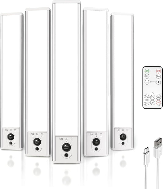 EZVALO 5-Pack Under Cabinet Lighting, 2400mAh Motion Sensor Light, LED Closet Lights Wireless, 6500K Dimmable, Timer, Magnetic, with Remote Control for Kitchen, Closet, Stair
