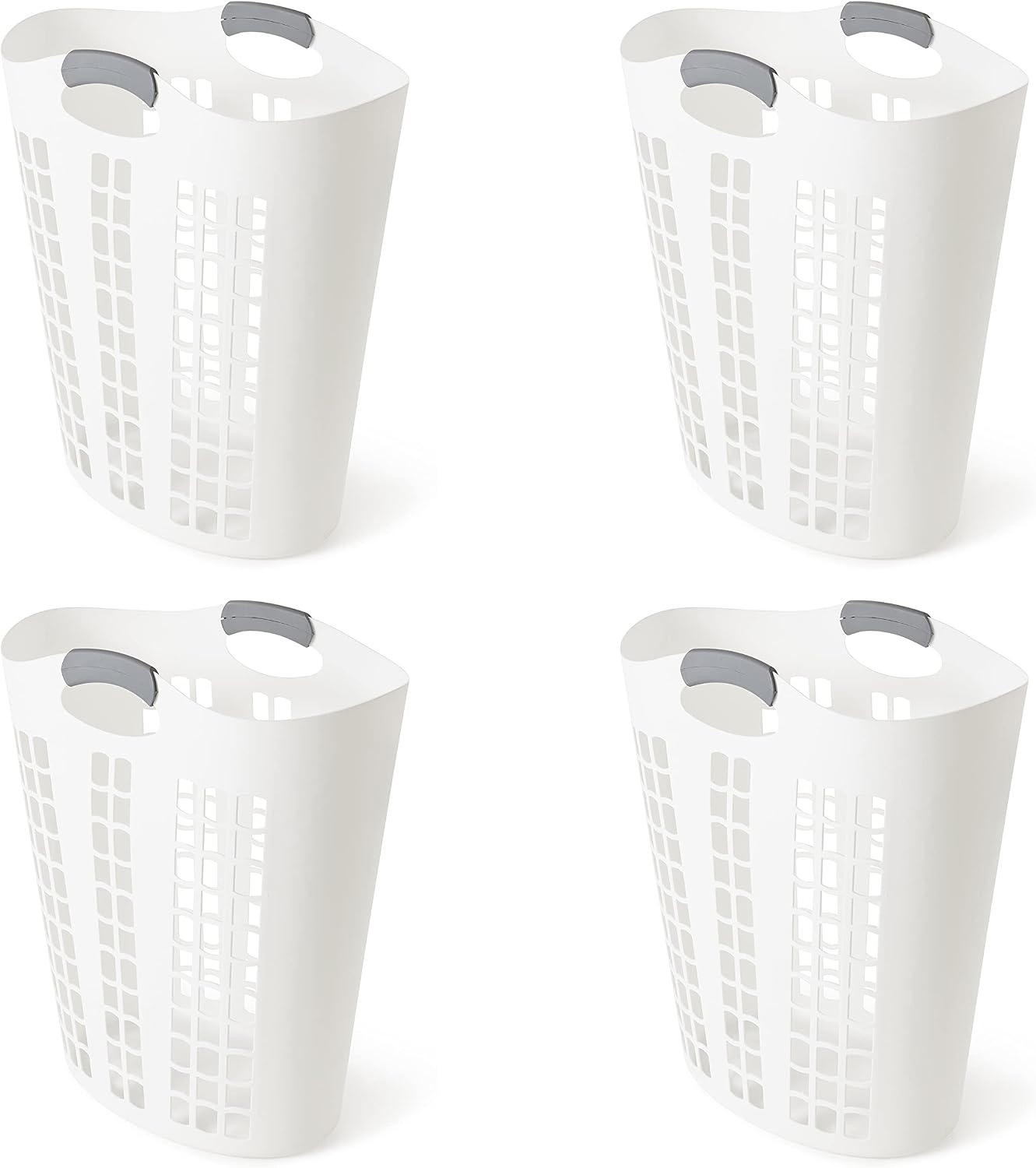 Gracious Living 4 Pack Easy Carry Flex Hamper, Large 87.5L Laundry Basket | Lightweight Plastic Ventilated Clothes Bin with Handles, White