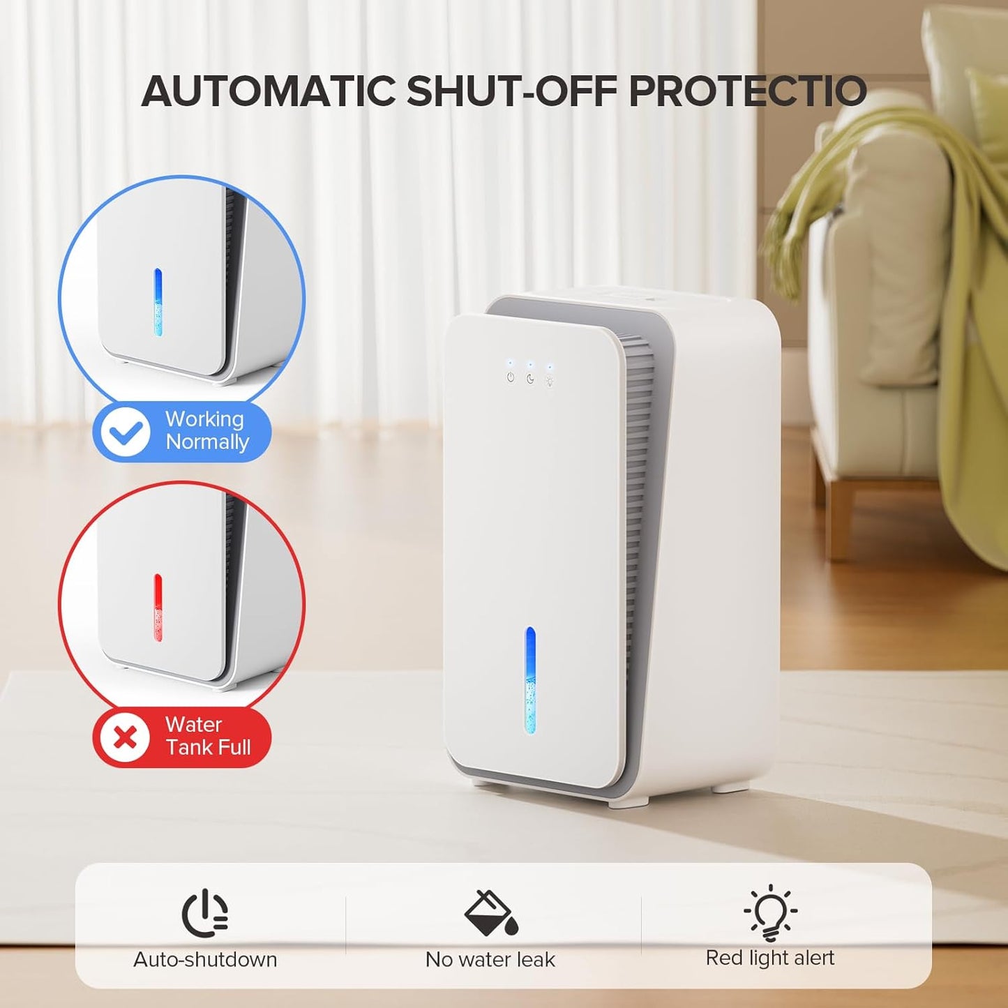 1000 sq.ft Dehumidifier for Home, Dehumidifiers for Basement, Bathroom, Bedroom with Auto Shut Off and Drain Hose, Built-in Aromatherapy Diffuser, 7 Colors LED Light, Quiet Sleep Mode(White)