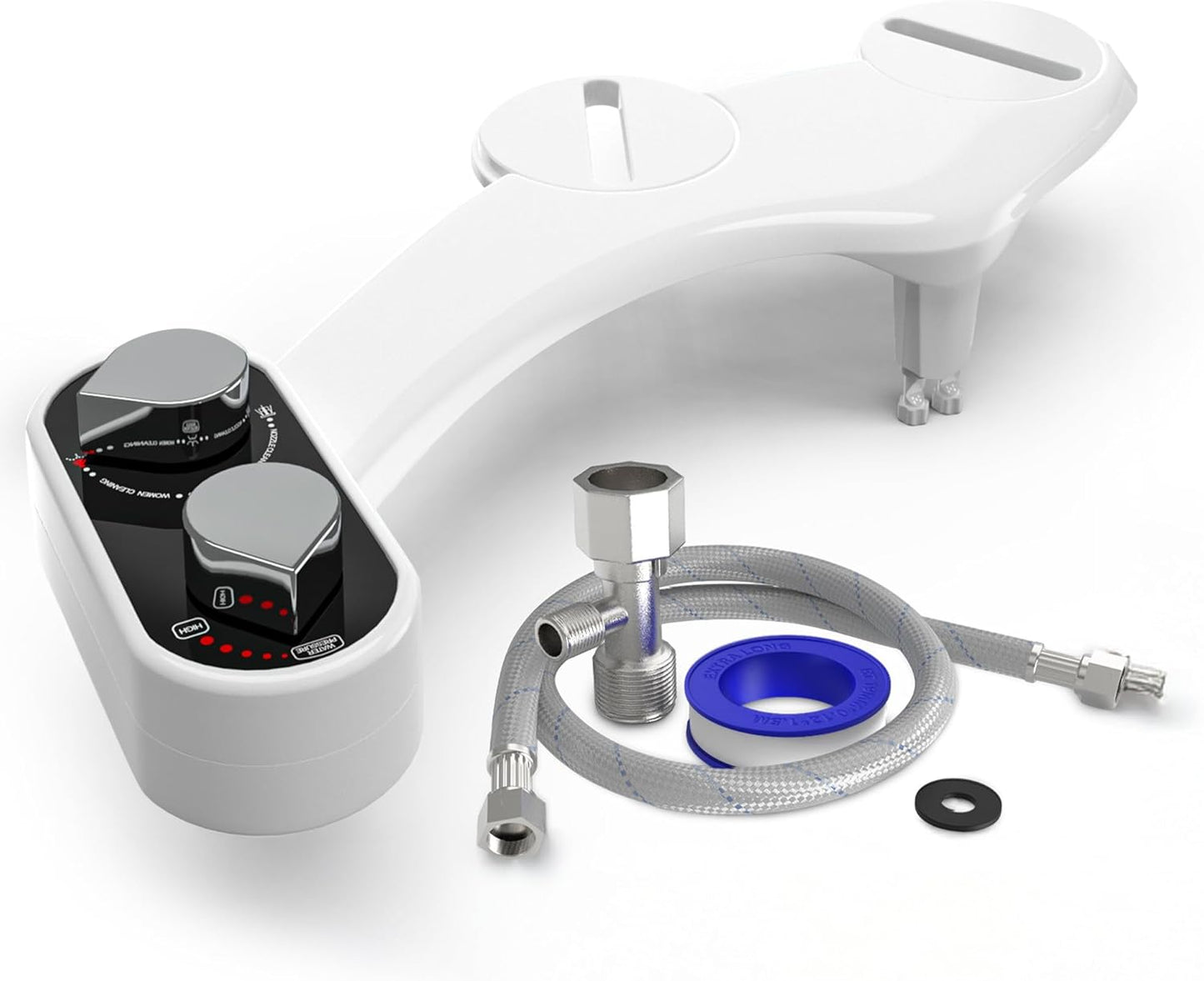 CLEAR REAR Bidet Attachment for Toilet Seat - Non-Electric with Self Cleaning Dual Nozzles, Leak Proof Connectors, Adjustable Water Spray, Rear & Feminine Wash - Hygienic Bathroom Upgrades (Black)
