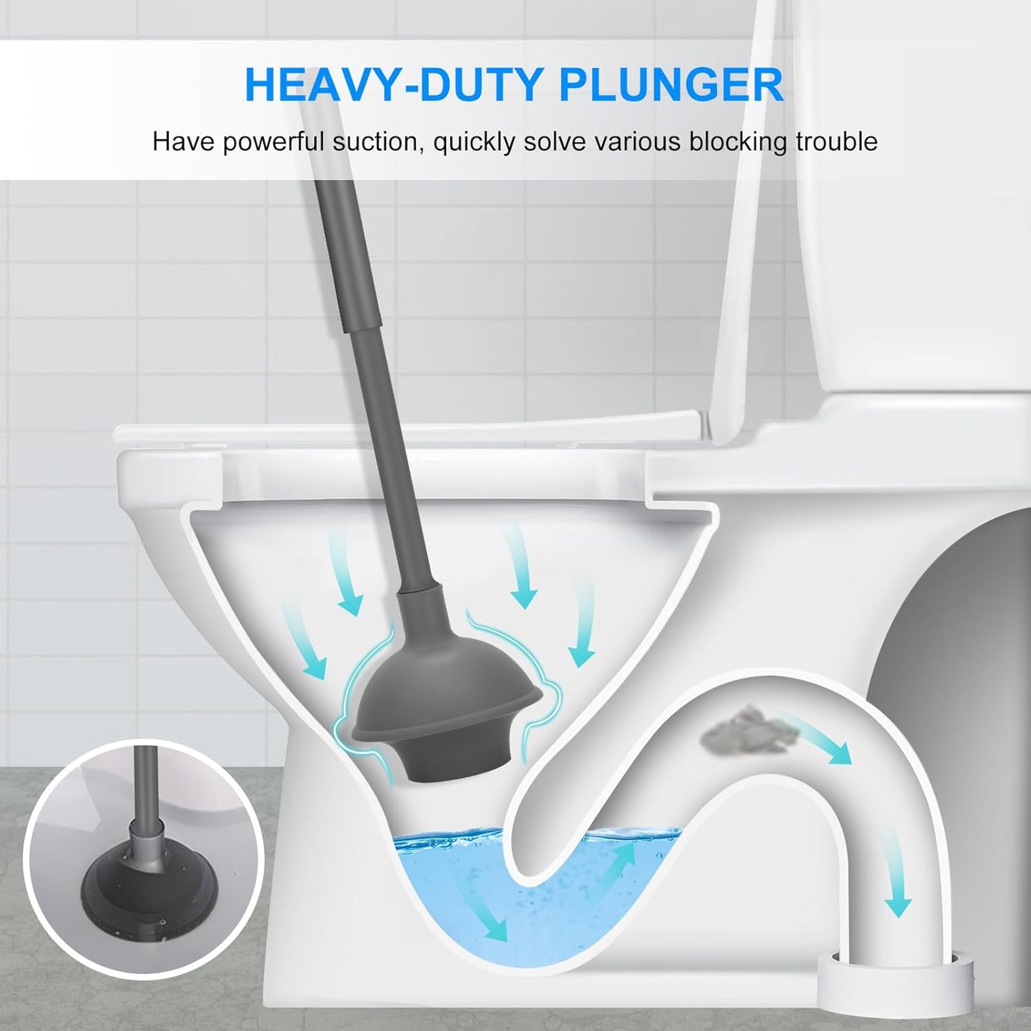 SetSail Toilet Brush and Plunger Set, Semi-Hidden Toilet Plungers Heavy Duty Toilet Bowl Brush and Holder for Bathroom Toilet Plunger and Brush Set for Deeply Cleaning - Gray