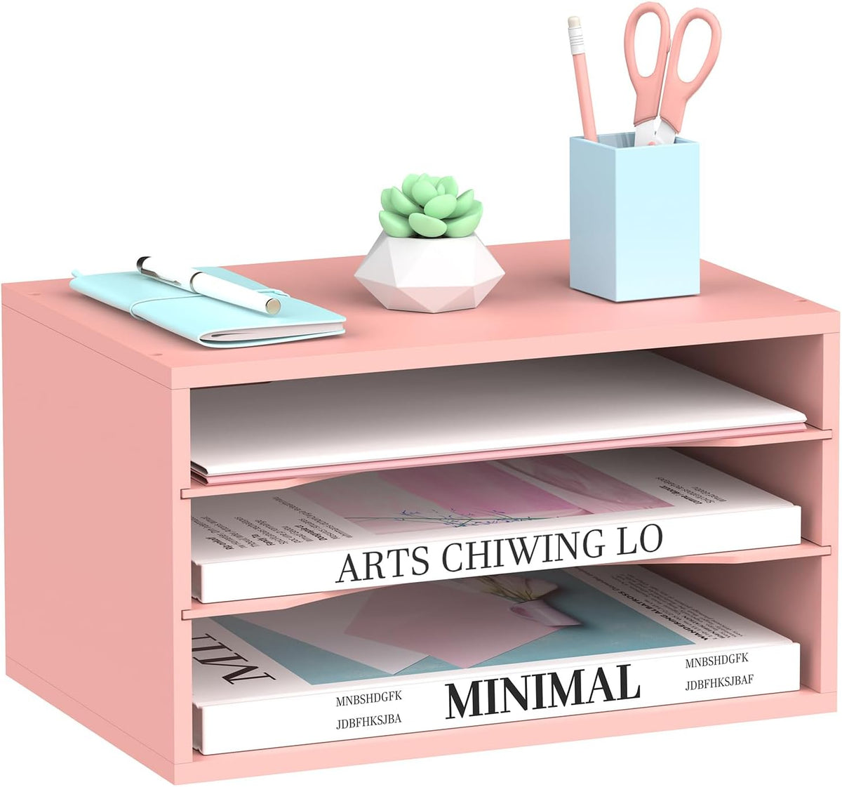 5 Tier Wood Desk Organizer, Mail Sorter and Paper Organizer for Desk, White