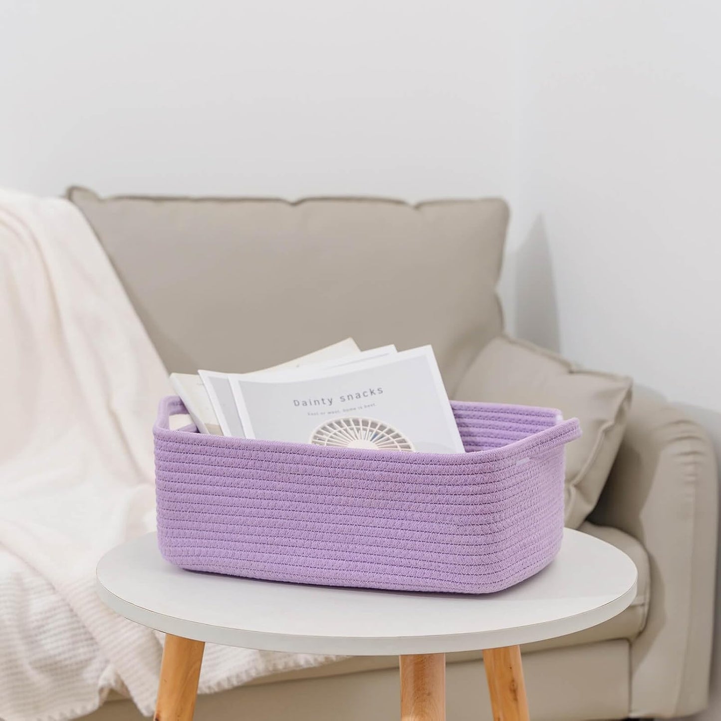 CubesLand Cube Storage Organizer Basket Bin, Cotton Rope Shelves Basket | Durable Woven Rectangular Shelf Basket for Organizing, Nursery Toys Basket, Purple Basket