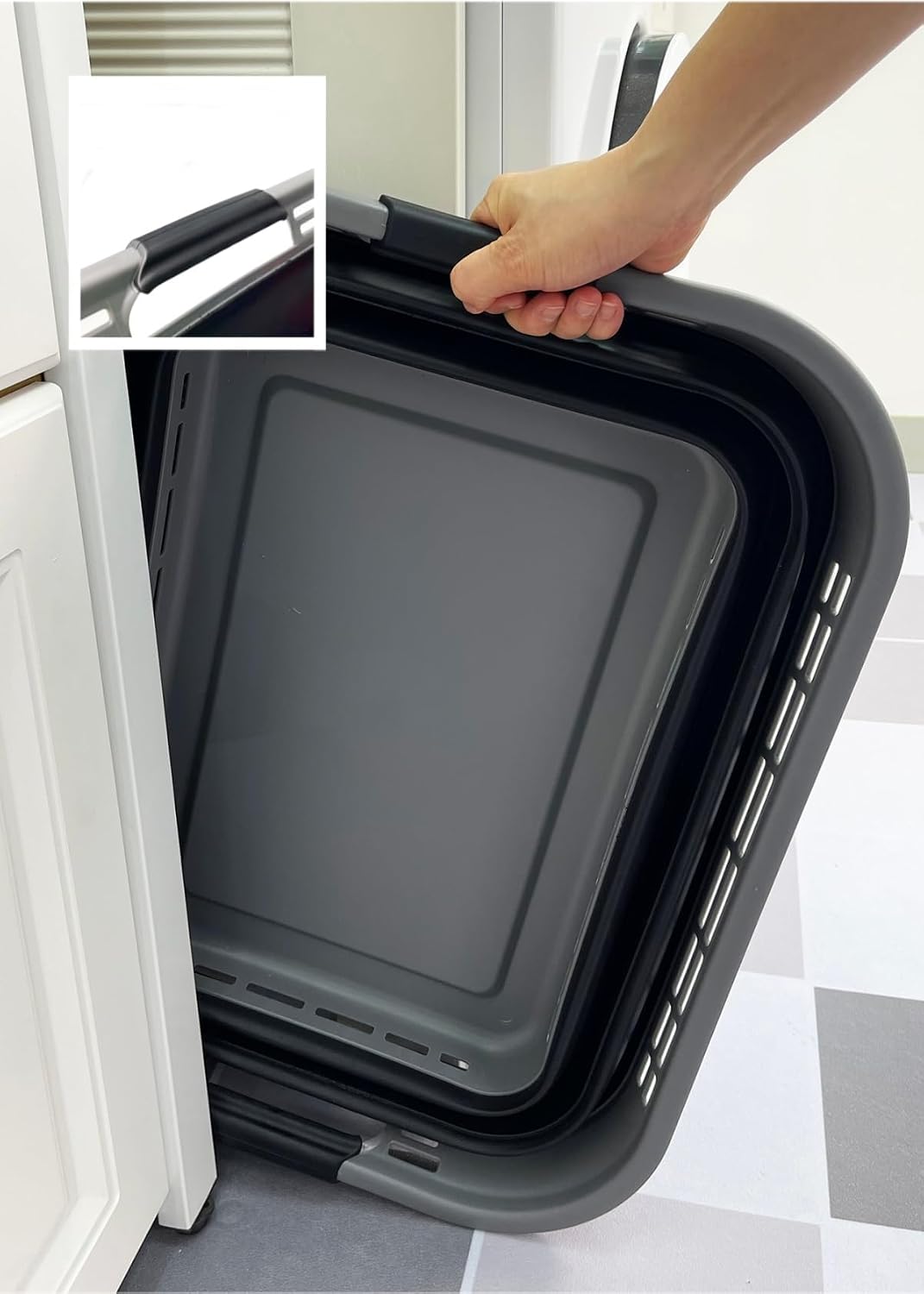 SAMMART 42L (11 Gallons) Collapsible Plastic Laundry Basket - Foldable Pop Up Storage Container/Organizer - Portable Washing Tub - Space Saving Hamper/Basket [BPA Free] (Grey/Black)