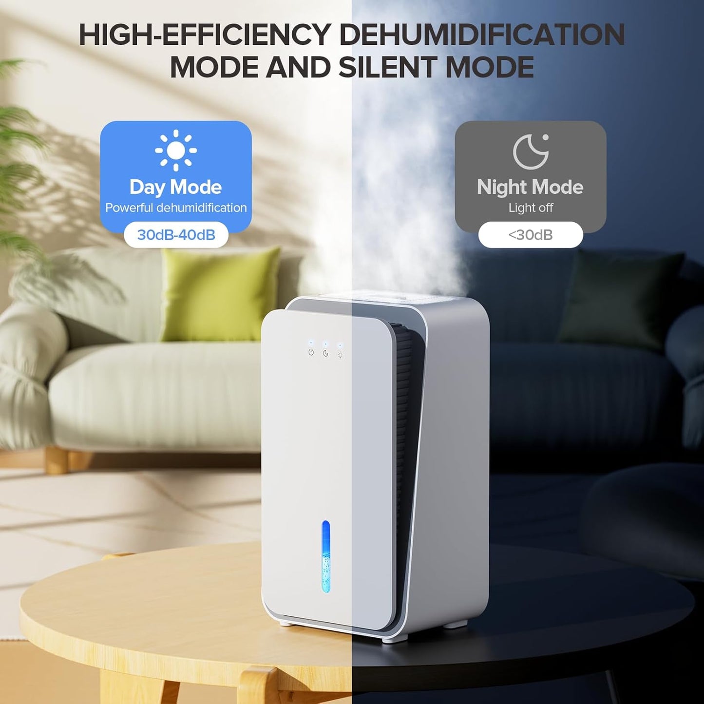 1000 sq.ft Dehumidifier for Home, Dehumidifiers for Basement, Bathroom, Bedroom with Auto Shut Off and Drain Hose, Built-in Aromatherapy Diffuser, 7 Colors LED Light, Quiet Sleep Mode(White)
