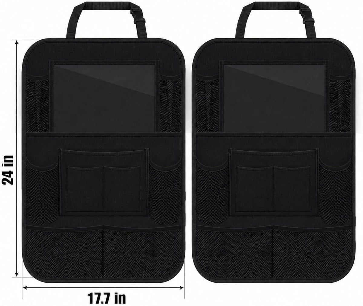 ULEEKA Car Backseat Organizer with 10" Table Holder, 9 Storage Pockets Seat Back Protectors Kick Mats for Kids Toddlers, Travel Accessories, 2 Pack