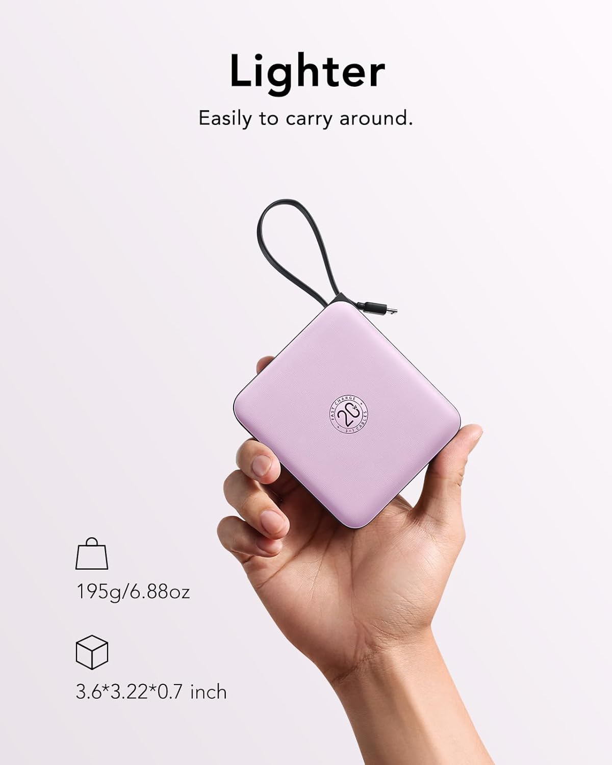 VRURC Portable Charger 10000mAh Battery Pack, Cell Phone Power Bank-Purple | with Built-in 4 Cables,22.5W Fast Charging,Slim,Travel Essentials,for iPhone 17/16/15 Series, Samsung Android Series