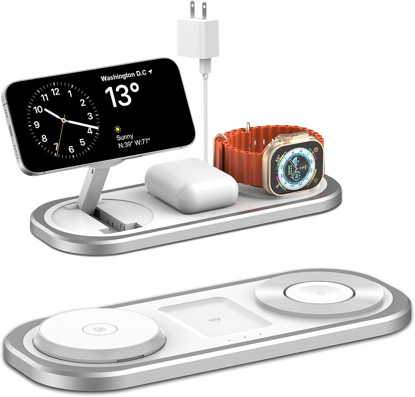 3 in 1 Fast Wireless Charger Stand for iPhone, Foldable Travel Charging Station for Magsafe for iPhone 17/Air/16/15/14/13/12 Series, Apple Watch Series, AirPods pro/2/3/4, 2025 Christ mas Gifts (Blue)