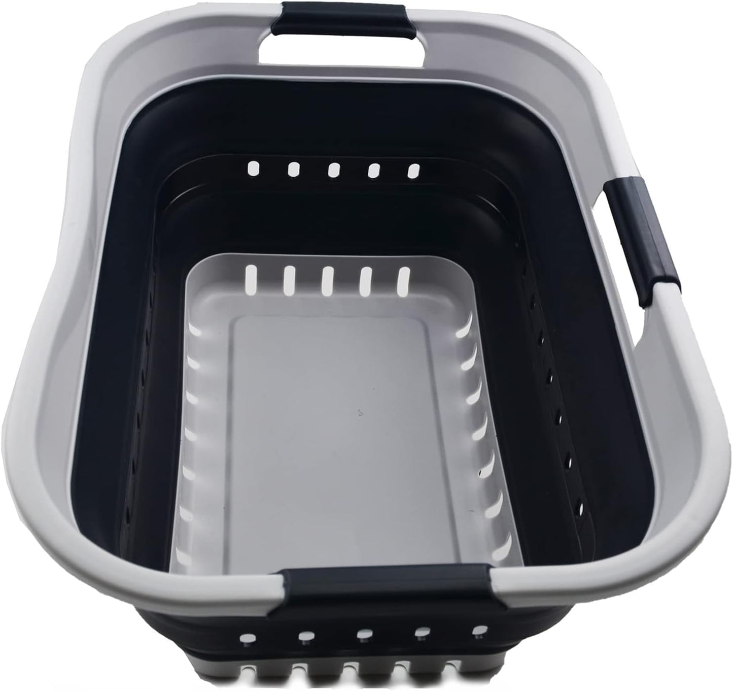 SAMMART 30L (8 gallon) Collapsible 3 Handled Plastic Laundry Basket - Foldable Pop Up Storage Container/Organizer - Portable Washing Tub - Space Saving Hamper/Basket (Grey/Slate Grey)