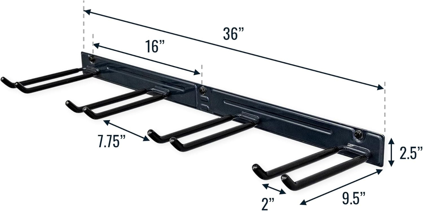 StoreYourBoard 36" Garage Tool Organizer Wall Mount | Garden Tool Organizer System | Heavy Duty Garden Tool Storage Rack for Yard Tools Rakes Shovels 250lbs Garage Organization | 4 PVC Coated Hooks