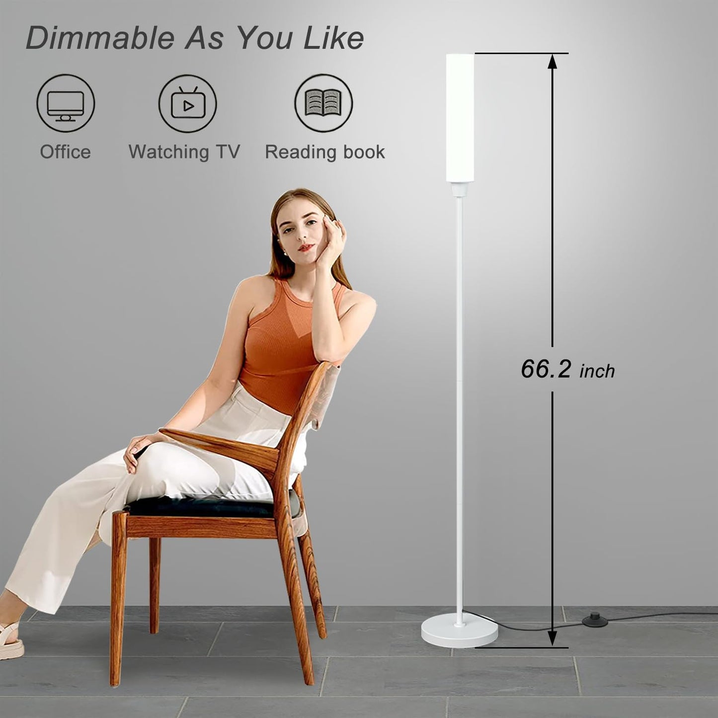 Nukanu Floor Lamp with Remote Control,Bright Floor Lamps for Living Room/Bedroom/Office, Stepless Adjustable 3000K-6000K Colors and 10-100% Brightness,Standing Light with Foot Switch (White)