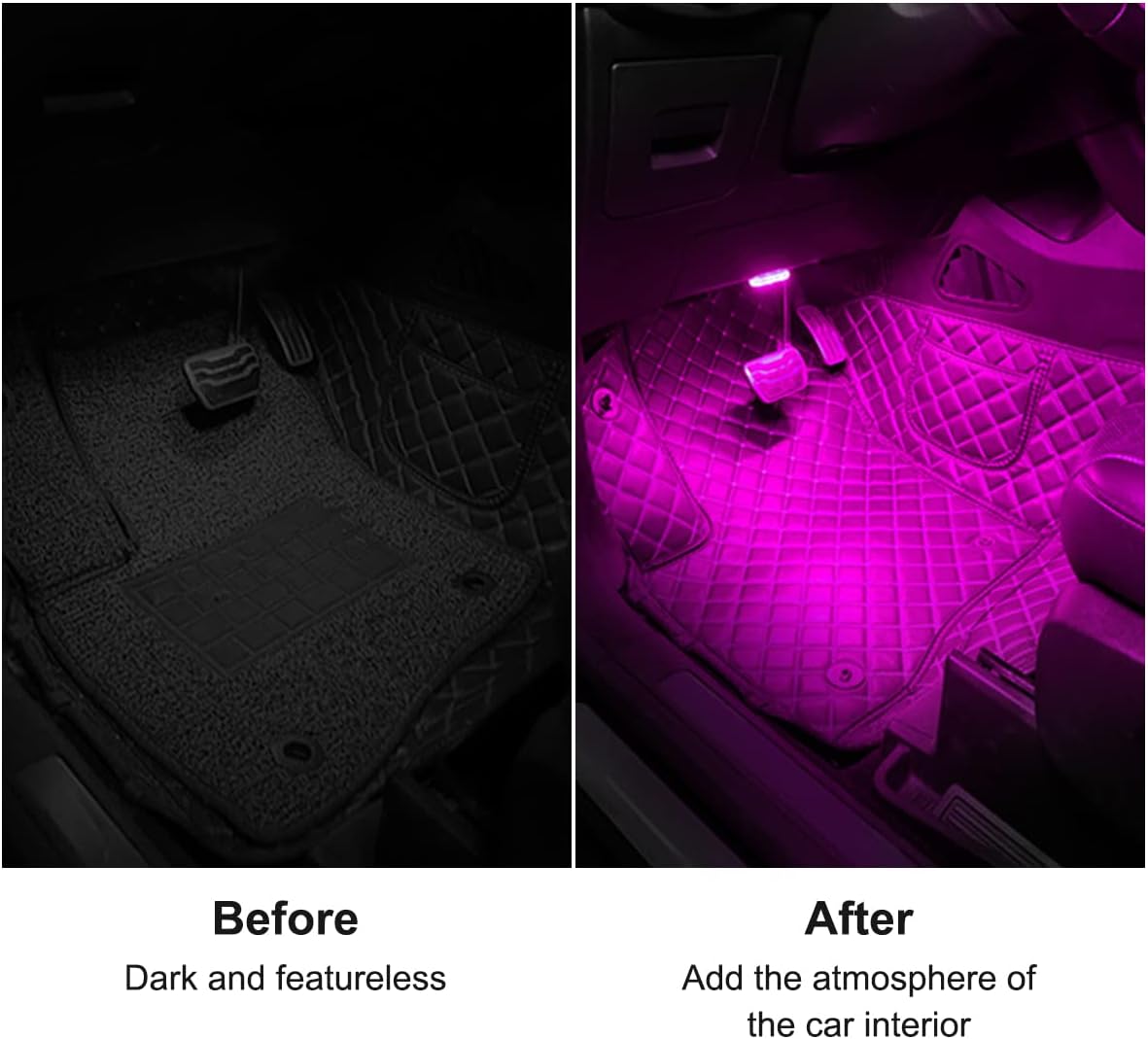 4Pcs Car LED Lights Interior Wireless, 7 Colors Interior Car Lights with 6 Bright LED Lamp Beads, Portable USB Rechargeable Car Interior Led Night Light for Car Decor
