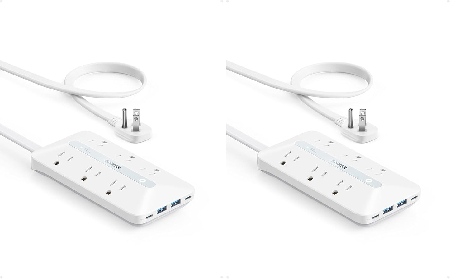 Anker Power Strip with 300J Surge Protector, Flat Plug Extension Cord with Multiple Outlets, 6 AC, 2 USB A & 2 USB C Ports for 20W, 5ft Outlet Extender, Dorm Room Essentials, Home Office