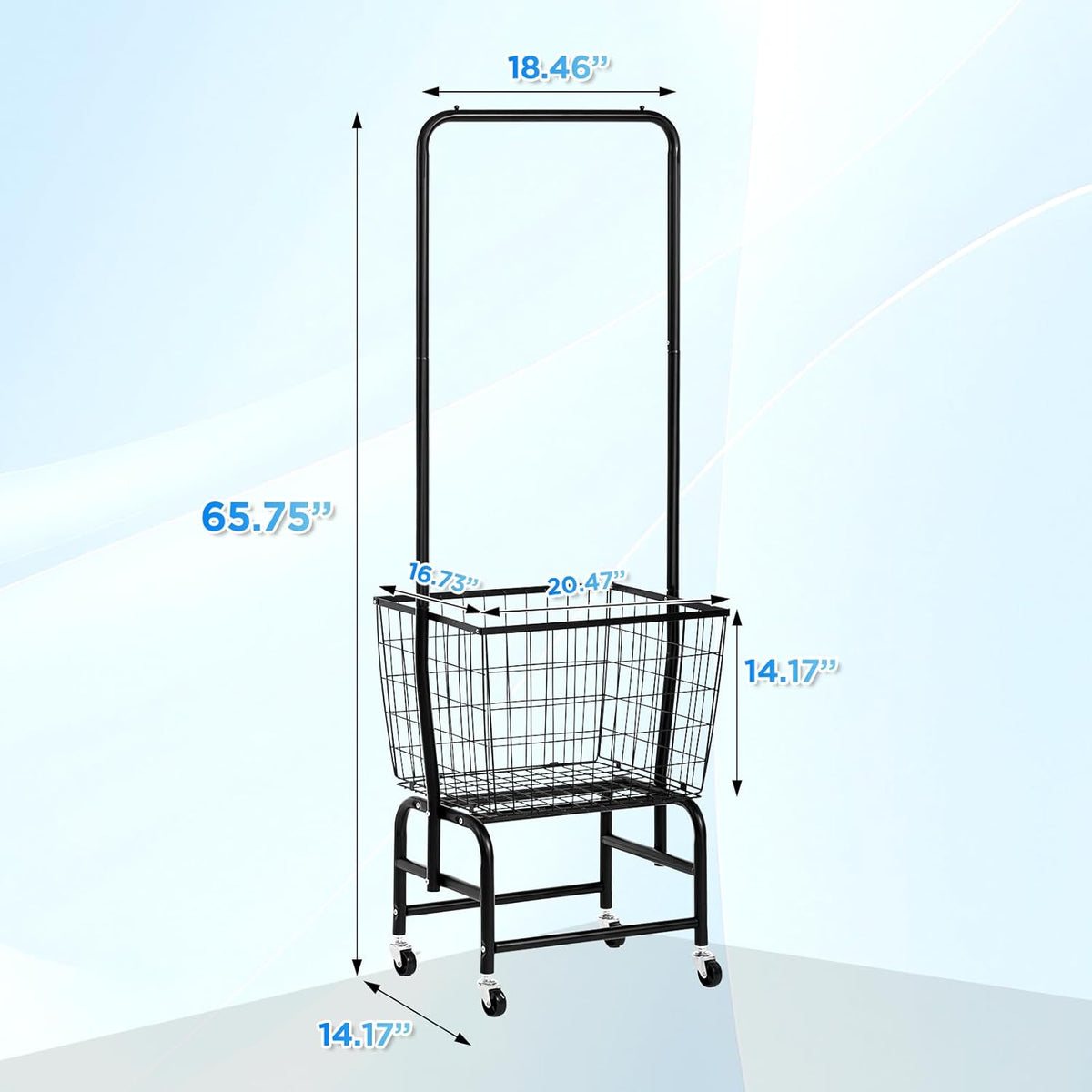 ALIMORDEN Laundry Cart with Clothes Rack, Rolling Laundry Cart with Wheels, Extra Large Basket, Black