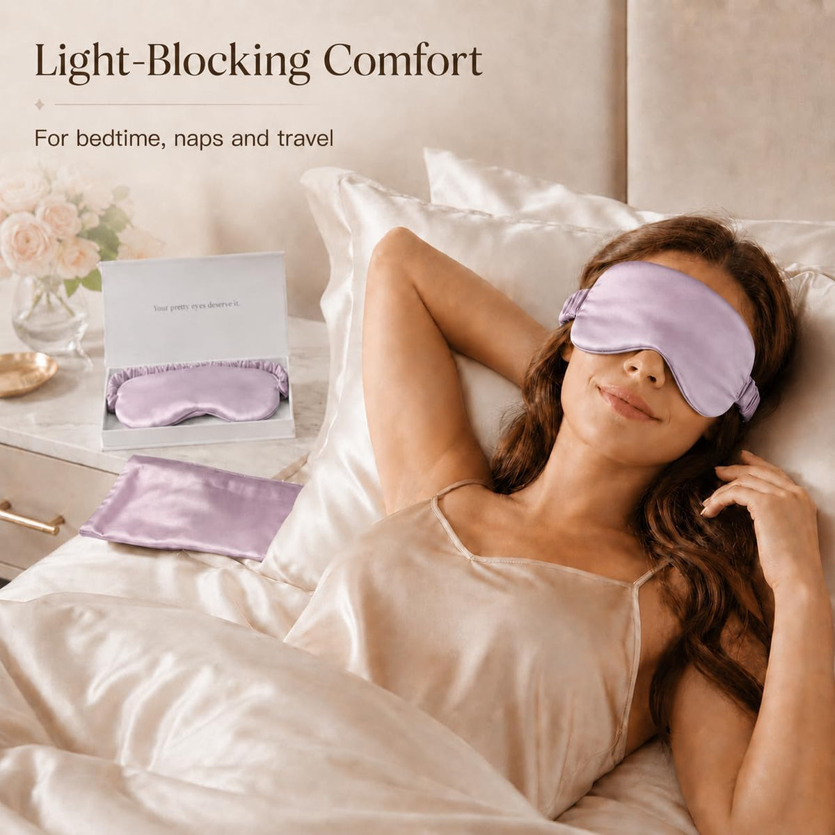 Silk Sleep Mask Light Blocking Luxury 100% Mulberry 19mm Silk Eye Mask Eye Cover Blindfold Ultra Soft Light & Comfy Anti Aging Skin Care with Travel Bag Gift Package