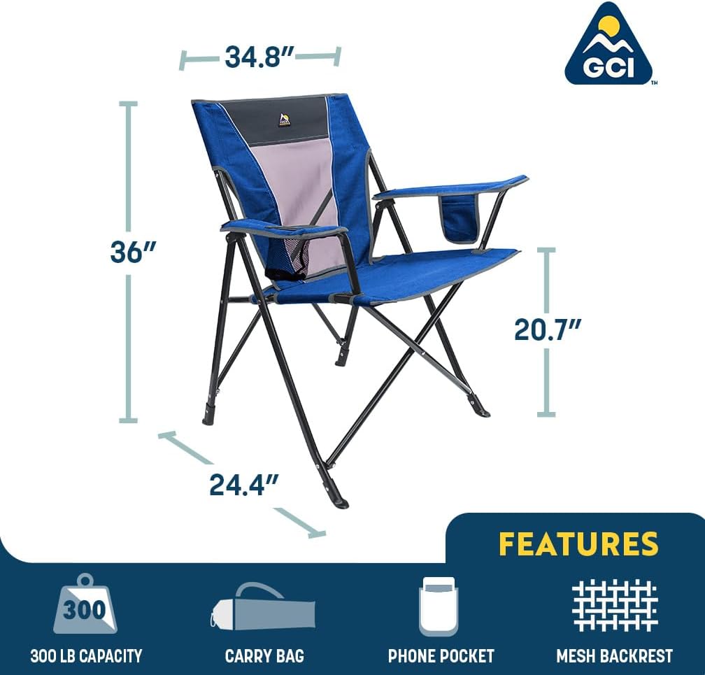 GCI Outdoor Comfort Pro Camping Chair | Collapsible Folding Chair with Durable Armrests, Drink Holder & Portable Carry Bag — Heathered Royal