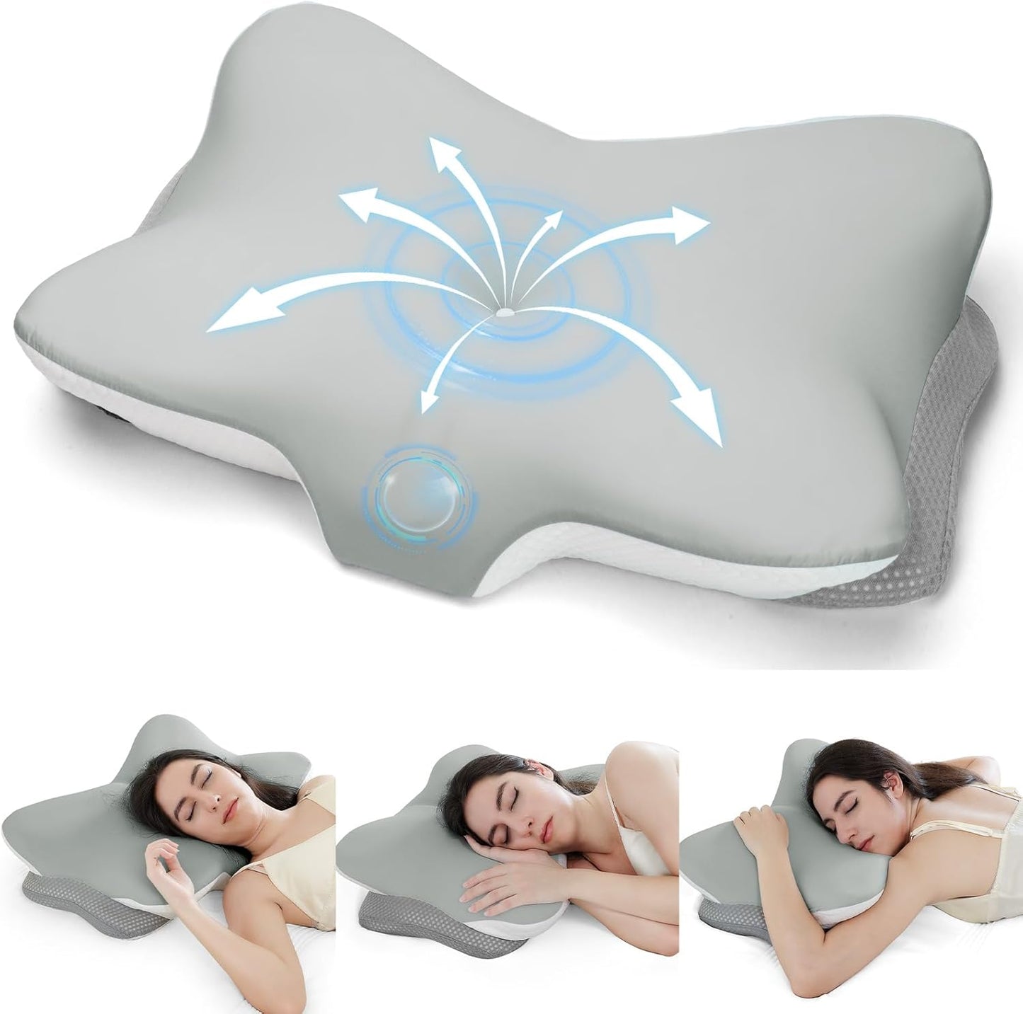 Ergonomic Cervical Pillow for Neck Support, Memory Foam Orthopedic Contour Side Sleeper Pillows with Dual Heights, Soft Bed Pillow with Breathable Pillowcase for Back, Stomach Sleepers(Blue)