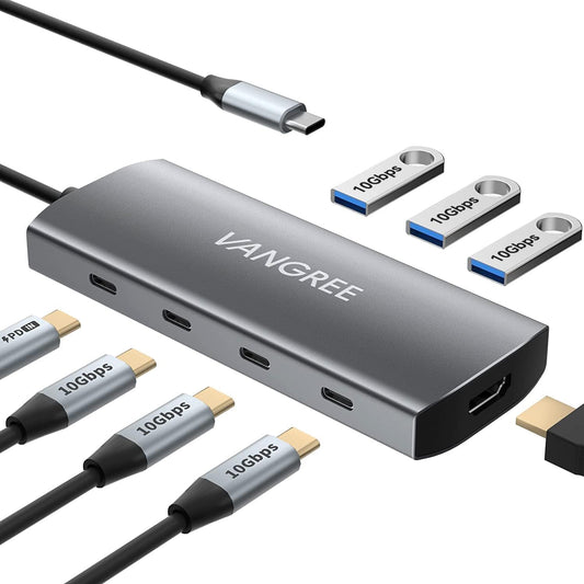 VANGREE USB C Hub 8 in 1, 3 USB-C+3 USB-A 3.2 10Gbps, 4K60Hz HDMI, 100W PD