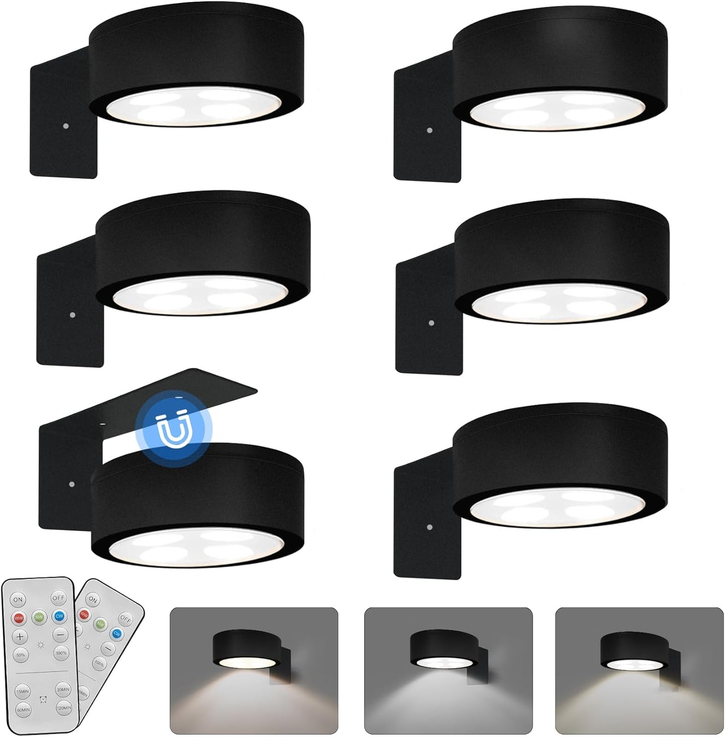 3-Pack Battery Operated Picture Light Magnetic Painting Light with 3 Lighting Modes,Remote and Dimmable Timer Art Display Light for Picture Artworking Frame Portrait,Wireless Wall Decor Puck Lights