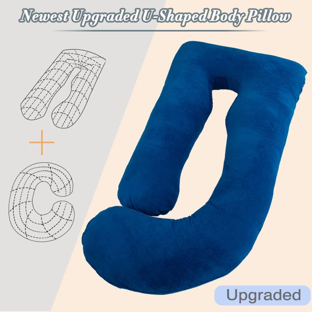 60 Inch Pregnancy Pillows for Sleeping, Extra Large U Shaped Body Pillow, Pregnancy Pillow, Maternity Pillow for Pregnant Women with Velour Cover (Blue)