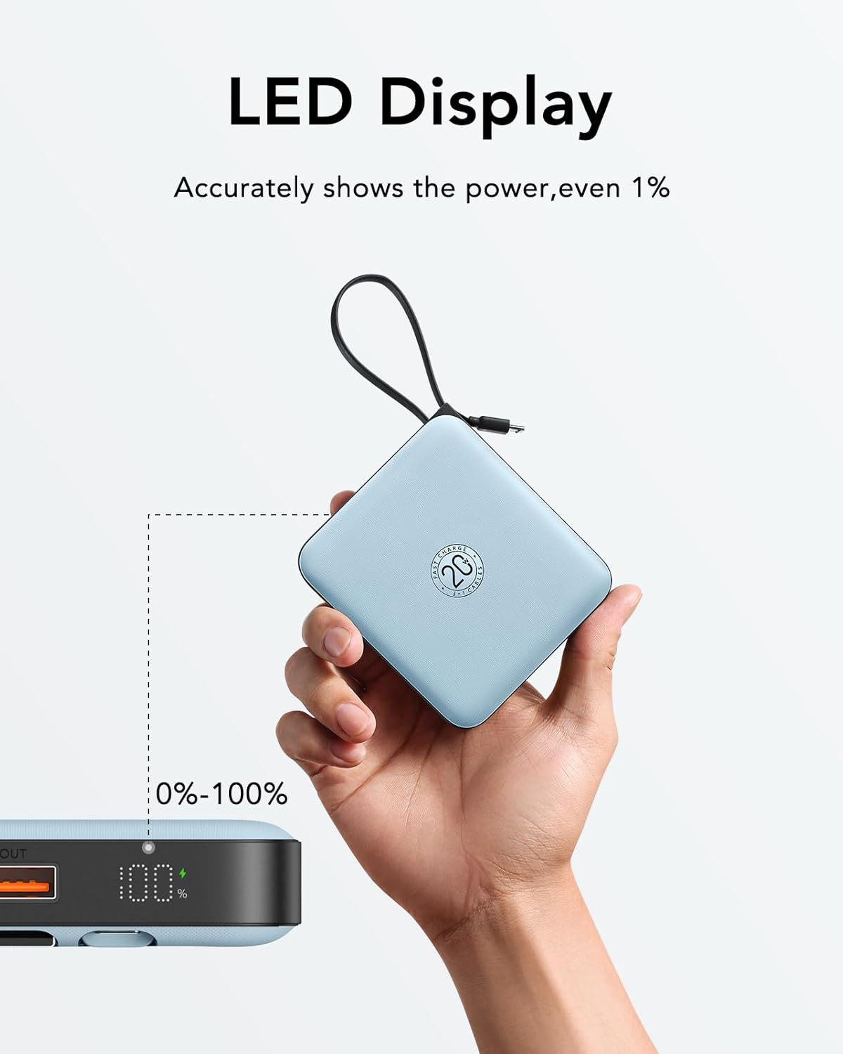 VRURC Portable Charger for iPhone with Built-in Cable, 10000mAh 22.5W Fast Charging USB C Battery Pack, Cell Phone Power Bank for iPhone 17 16 15 & Samsung Galaxy Series (Blue)