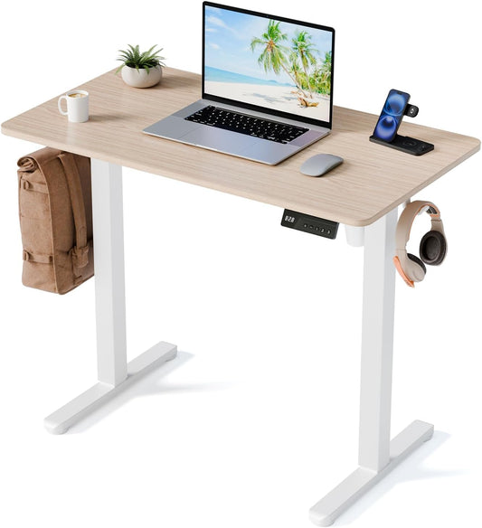 35" Electric Standing Desk Adjustable Height, Small Sit Stand Desk for Home Office & Computer Workstation, Compact Work Desk with Cable Management (Light Walnut)