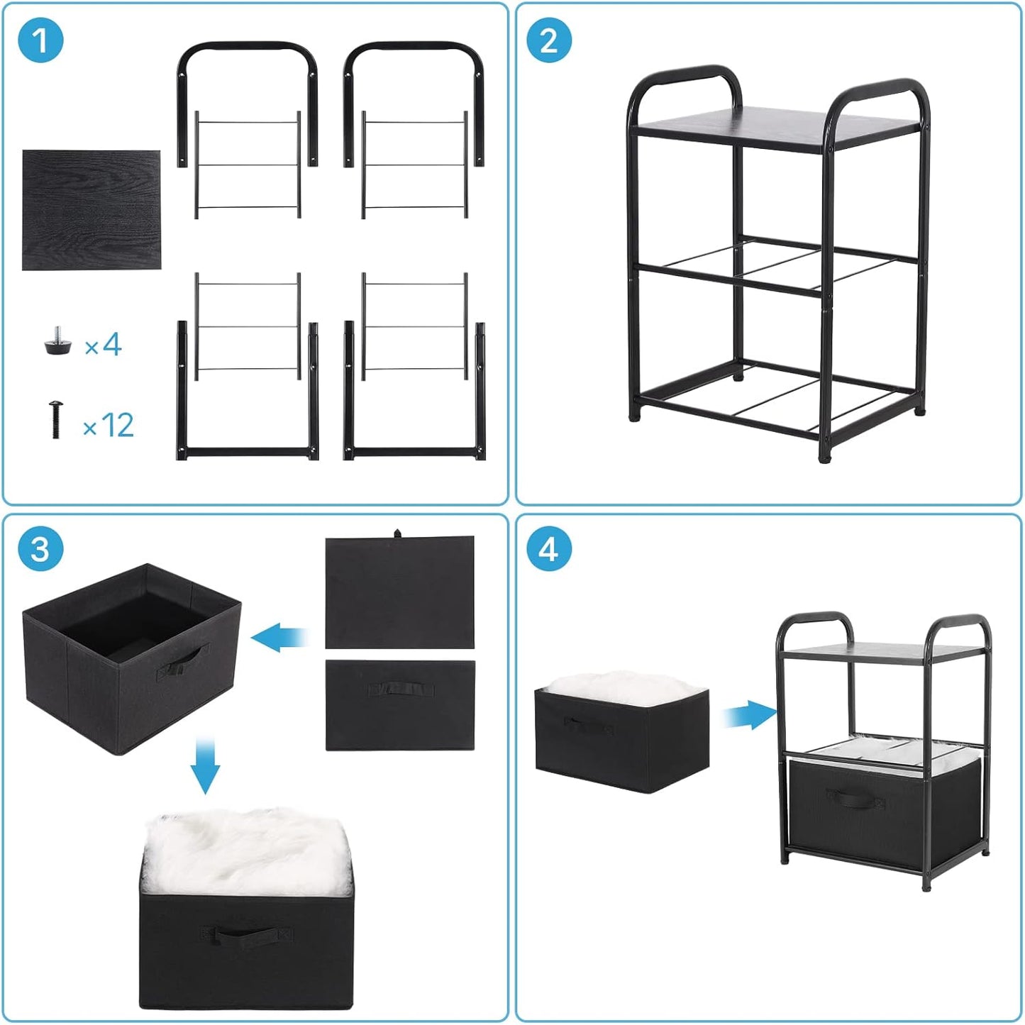 MAX Houser Dresser for Bedroom with 2 Drawers, Wide Chest of Drawers, Fabric Dresser, Storage Organizer Unit with Fabric Bins for Closet, Living Room, Hallway, Nursery,Black