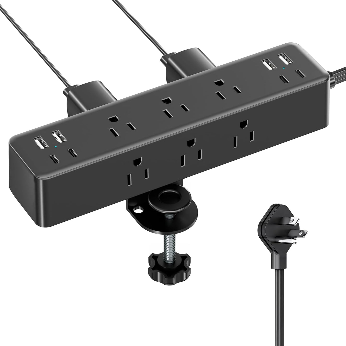 Flat Plug Desk Clamp Power Strip 10FT, 40W Total Fast Charging Station, Dual PD 20W USB C Ports, Desk Edge Mount Power Strip 9 AC Outlets 8 USB Ports(4 USB C), Fit 1.7" Tabletop Edge