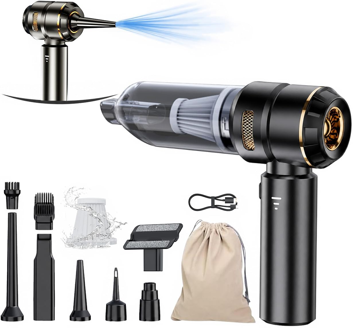 houscly Car Vacuum Portable Cordless 20000PA High Power 4-in-1 Compressed Air Duster & Air Blower & Pump Hand Held Vacuum with Brushless Motor for Car, Home, Office,Camping Ideal Gifts for Men & Women