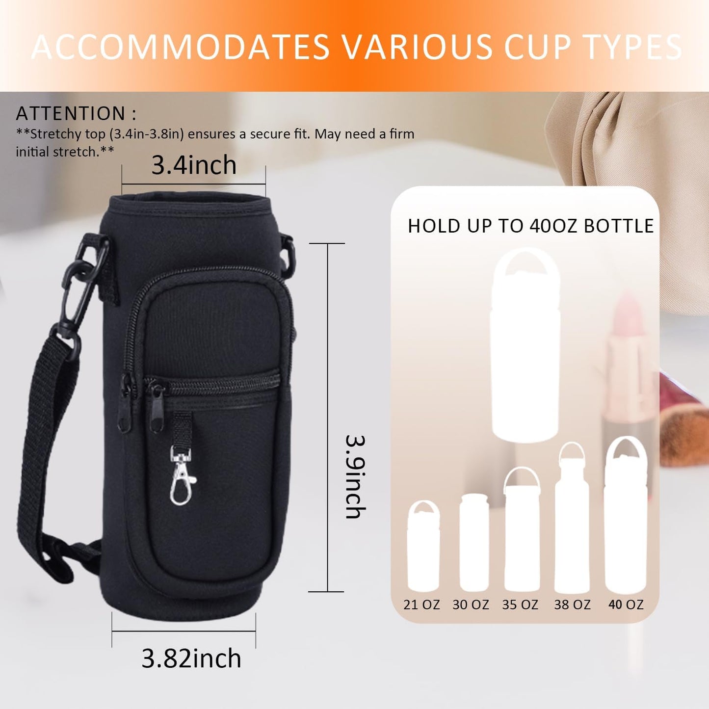 RRegeny Water Bottle Holder with Strap for Hydroflask 32oz 40oz, Carrier Sling Bag with Phone Pocket Water Bottle Sleeve for Men Women Hiking Camping Travelling
