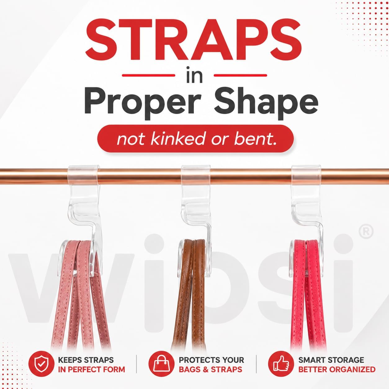 Wiosi Handbag Hanger 3 Pack - Durable Luxury Acrylic Holder Organizers Storage for Purse Tote Bag Satchel Backpack Crossover - Holds Up to 66Lbs – Easy to Clean, No Tools Required