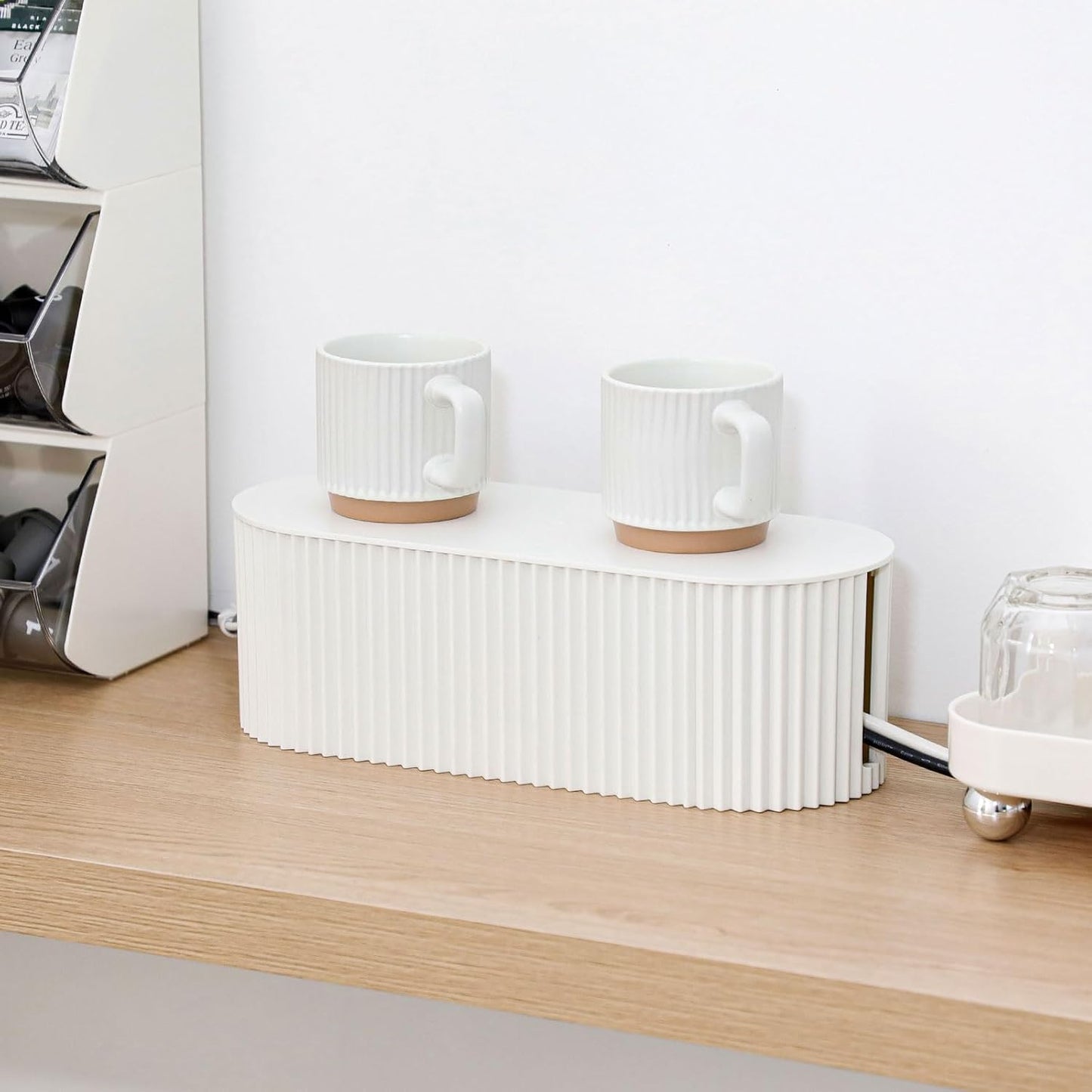 White Cable Box Organizer, Small, Plastic | Cord Hider Box with Lid, For Desk and Floor, Power Strips Cover, For Home, Office, Computer, TV, School, Kitchen