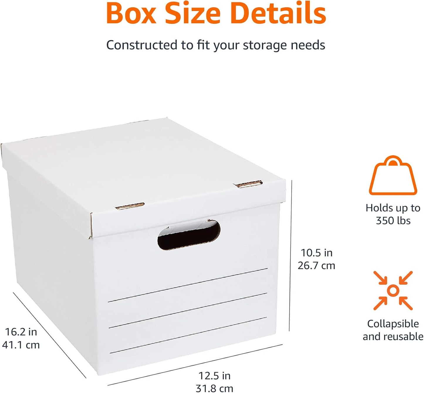 Amazon Basics Storage/Filing Boxes with Lift-Off Lid, Letter/Legal Size, Collapsible, Tape-Free Assembly, White, 16.2" L x 12.5" W x 10.5" H, 20-Pack