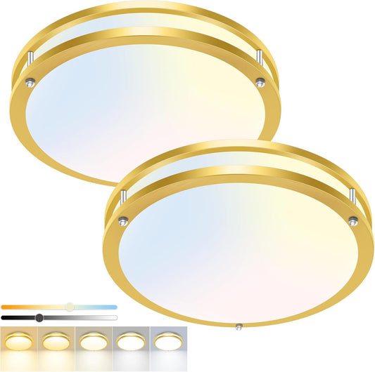 hepside 2 Pack Flush Mount Ceiling Light Fixture, Dimmable & 5Color Temperatures Ceiling Light Black, 13inch 24W 3000K 3500K 4000K 5000K 6500K Adjustable Ceiling Lamps for Bathroom Bedroom Hallway