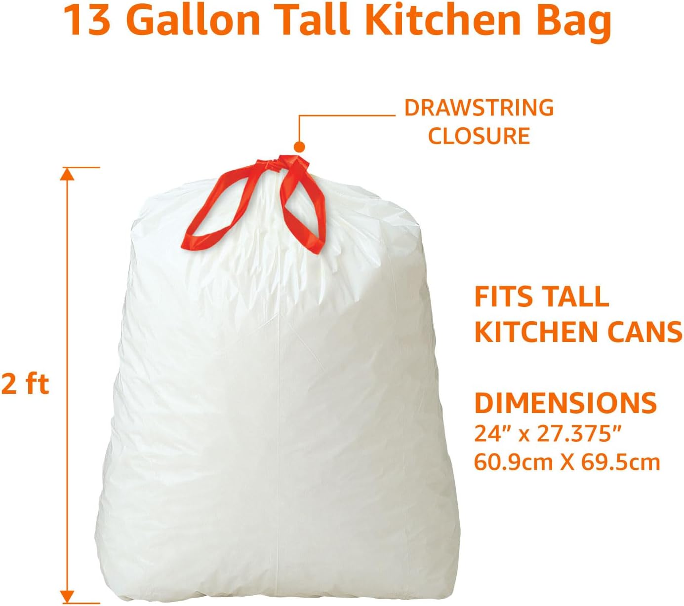 Amazon Basics Tall Kitchen Drawstring Trash Bags, Clean Fresh Scent, 13 Gallon, Odor Control, 0.9 mil Thickness, 80 Count (Previously Solimo)