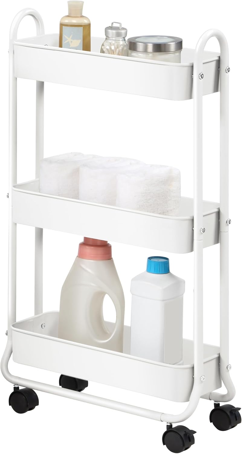 SunnyPoint Slim Rolling Storage Cart, 3 Tier Bathroom Storage Organizer Bathroom, Laundry Utility Cart (Army)