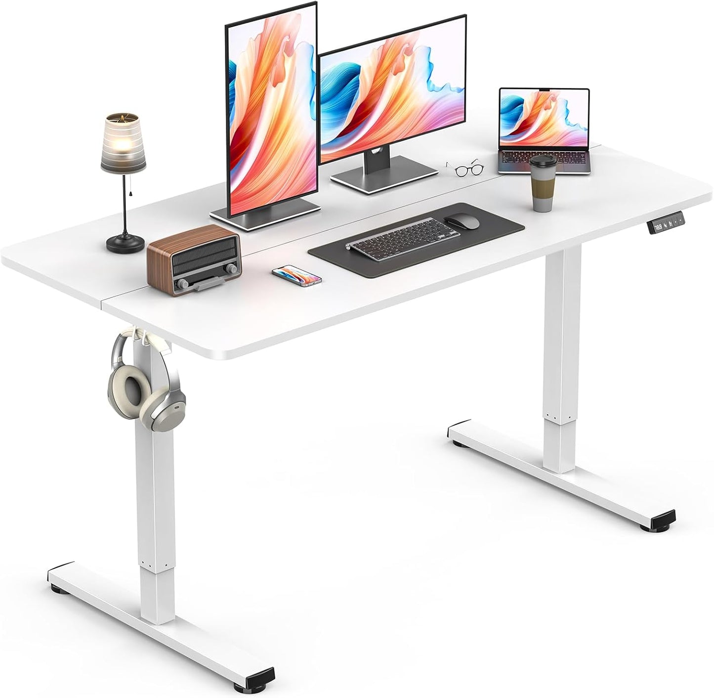 Standing Desk, Height Adjustable Electric Stand up Desk, 55 x 24 Inches Sit Stand Home Office Desk with Splice Board, Black Frame/Rustic Brown Top