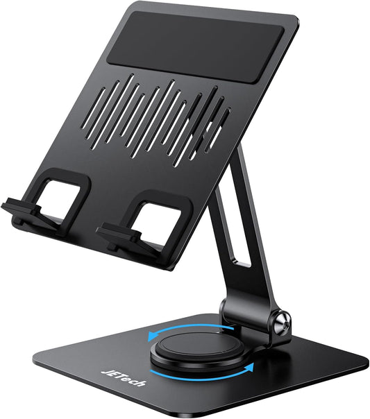 JETech Tablet Stand, Adjustable Swivel Desktop Holder with 360 Degree Rotating Base, Foldable Cradle for iPad/iPad Air/Pro/Mini, Galaxy Tab A11/A9/S11/S10 FE, Tab/Phones(4-13"), Black