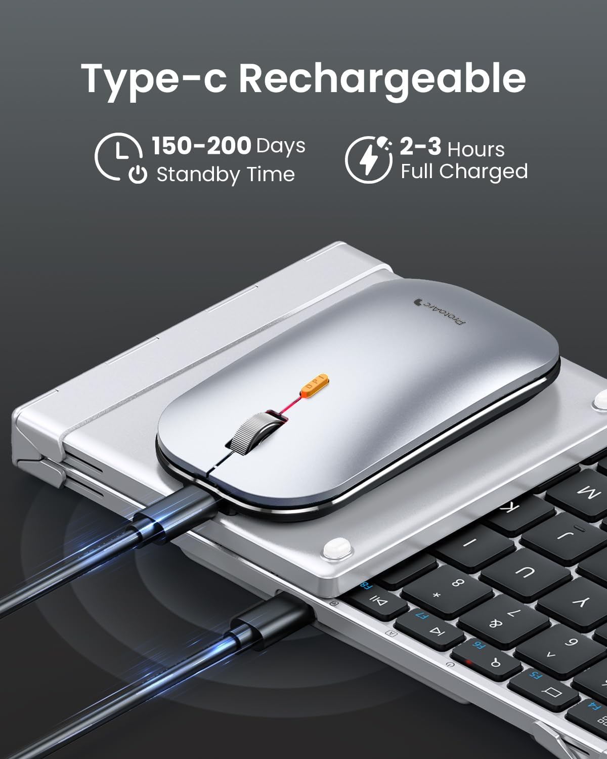 ProtoArc XKM01 Full-Size Foldable Keyboard Mouse for Travel - Black Silver